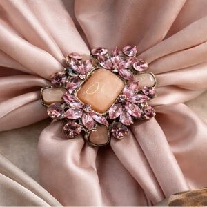 Vintage Pink Rhinestone Peach Cabochon Brooch | Floral Statement Jewelry